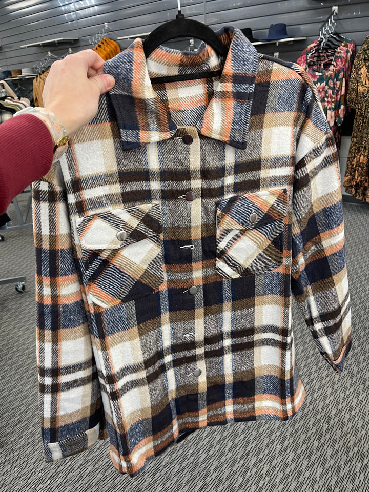 Blue Geometric Plaid Shacket