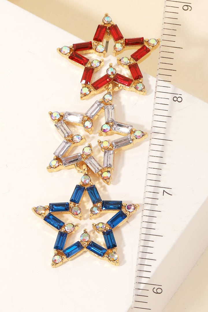 Tiered Rhinestone Star Drop Earrings