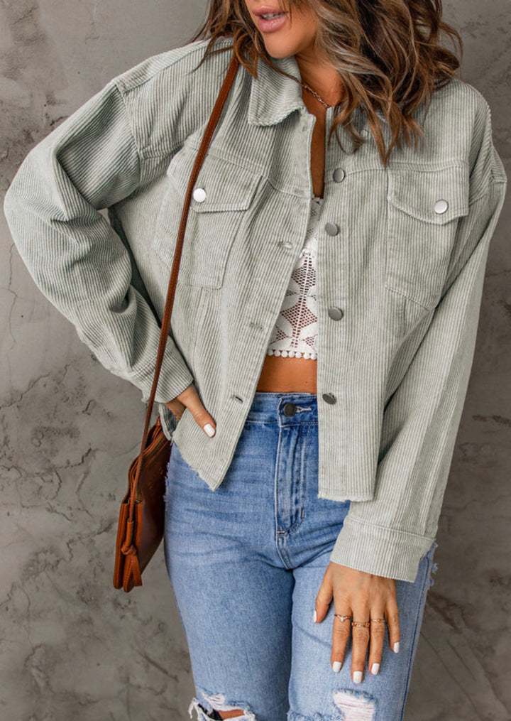 Raw Hem Cropped Corduroy Jacket