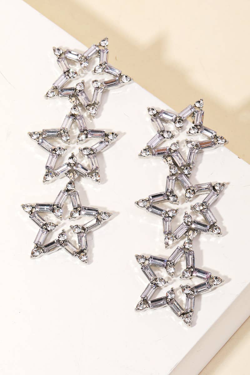 Tiered Rhinestone Star Drop Earrings