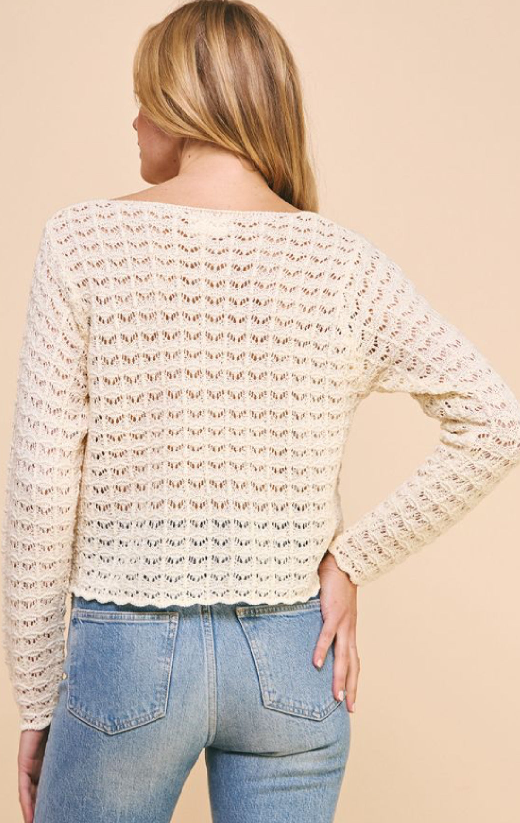 V-Neck Pointelle Sweater Top
